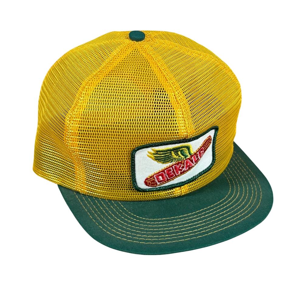 Vintage DeKalb Trucker Hat K-Brand Yellow Green Mesh Snapback Seed Agriculture